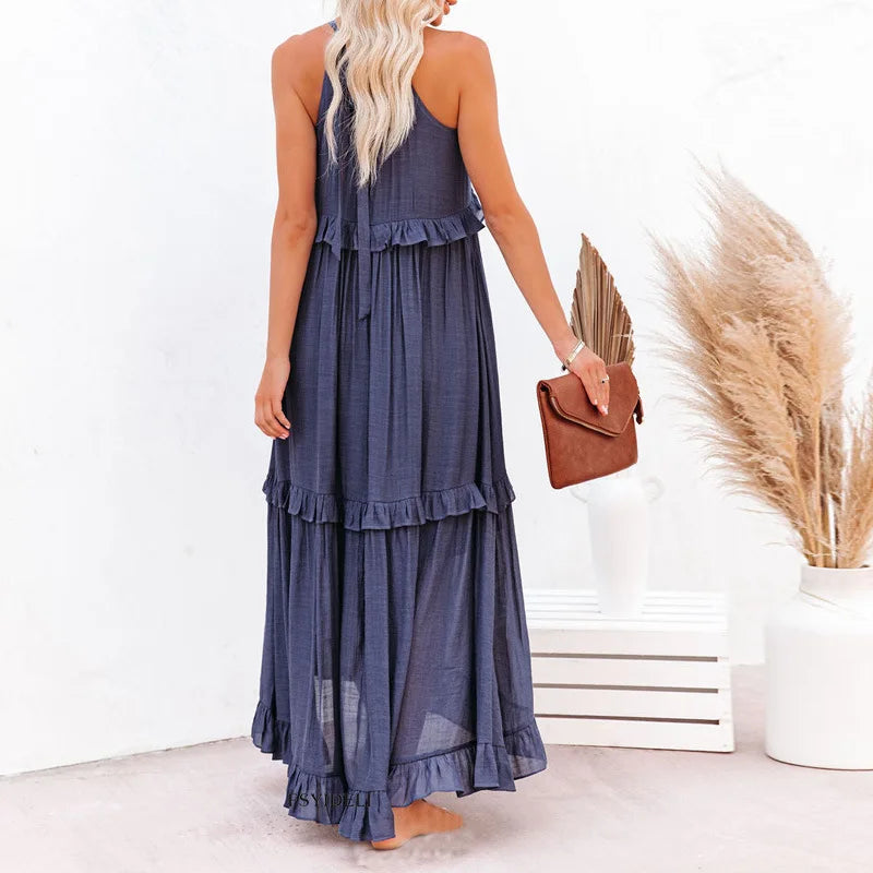 Robyn - Vestido Maxi con Volantes y Cuello Halter