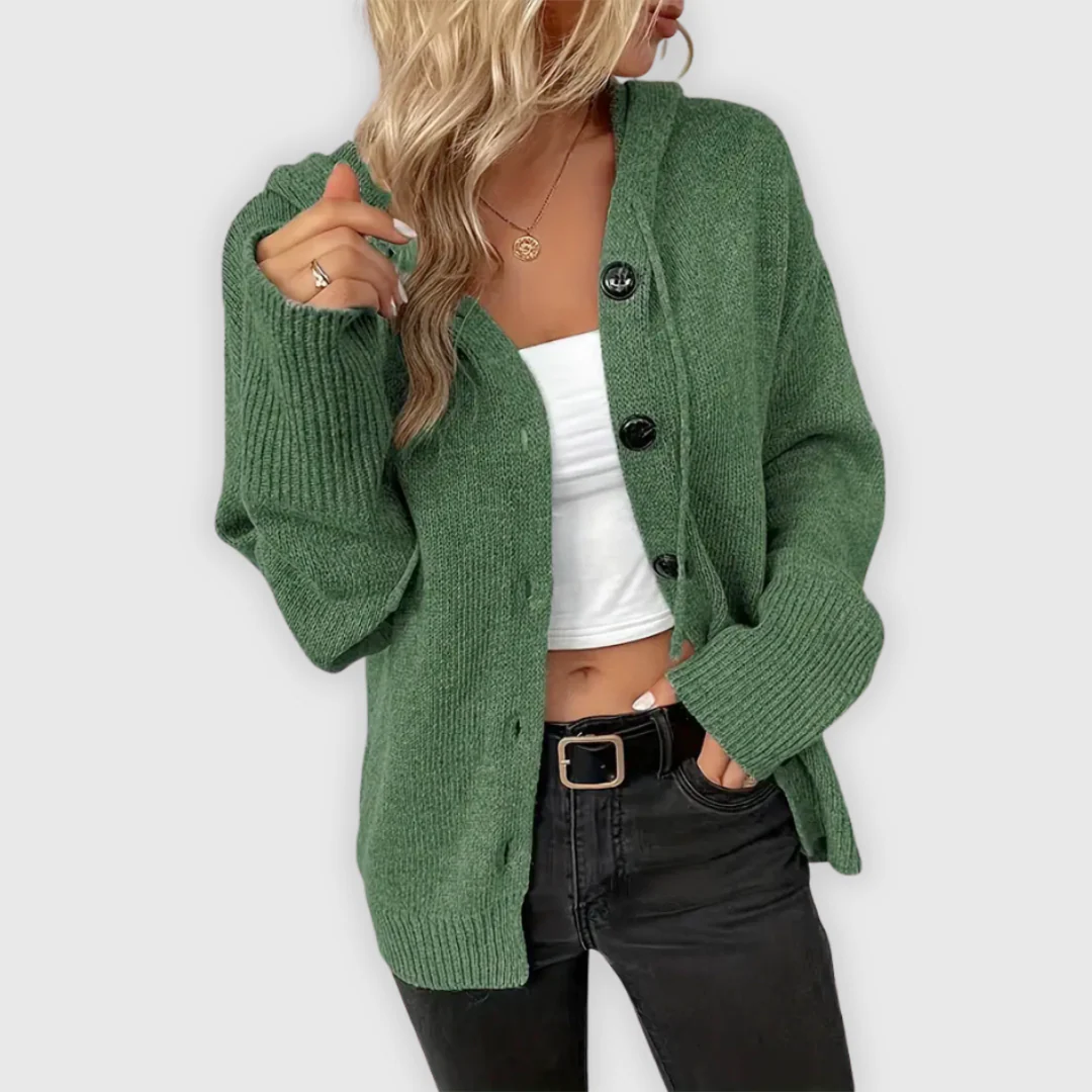 Chivana™ - Cárdigan con capucha de manga larga, elegante y sofisticada, con tapeta de botones