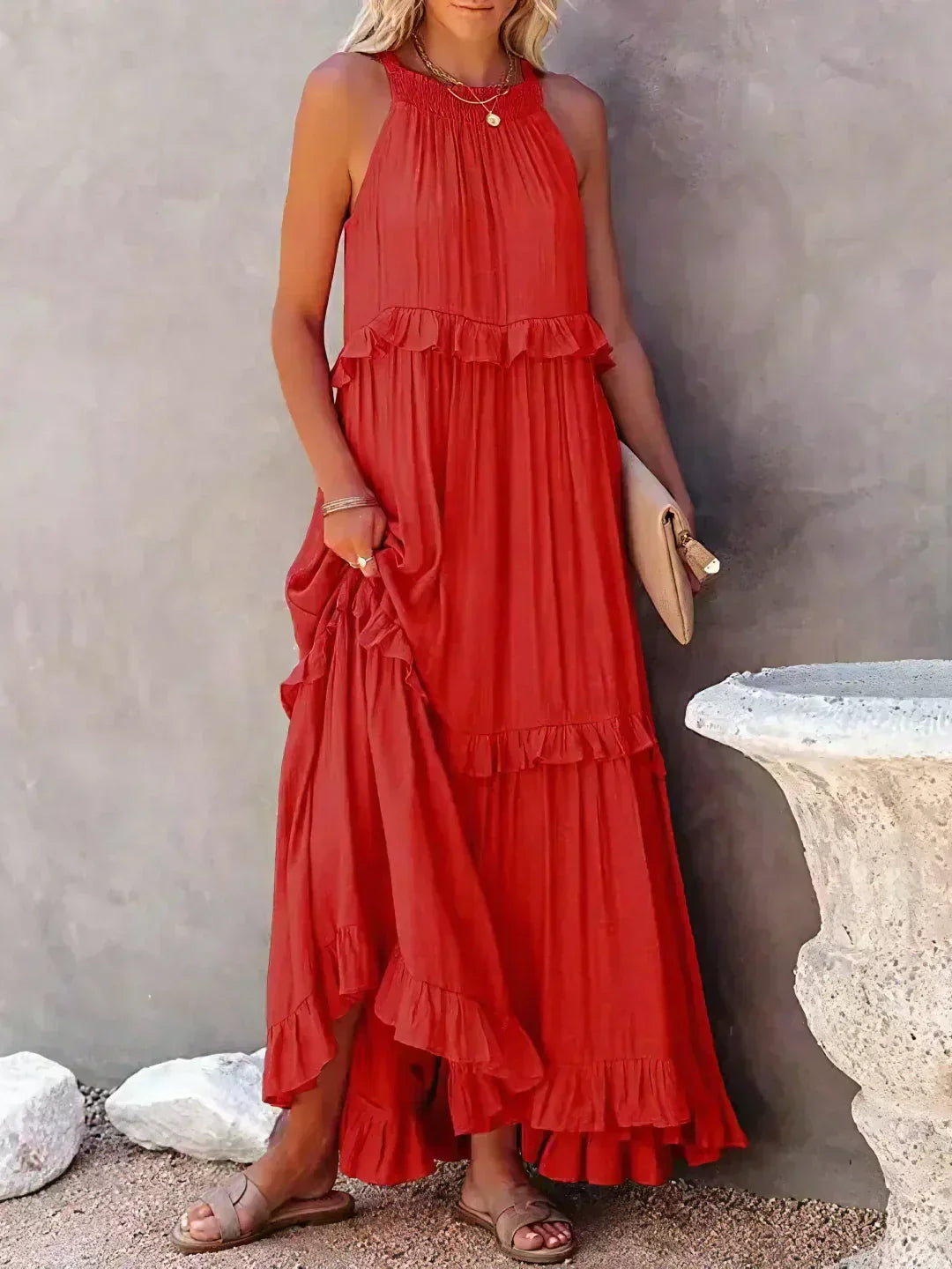 Robyn - Vestido Maxi con Volantes y Cuello Halter