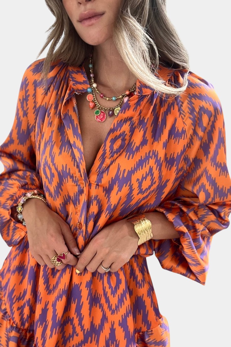 Yasmine Mono Mini con Volantes y Estampado Ikat